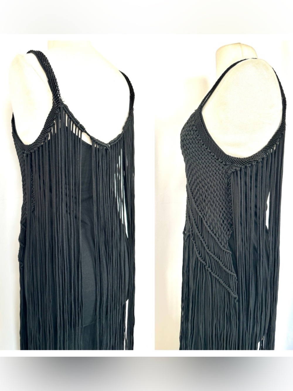 RALPH LAUREN DENIM & SUPPLY BLACK CROCHET OVERLAY LONG FRINGE BOHO MAXI DRESS M - Picture 8 of 14